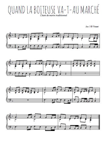 Téléchargez l'arrangement pour piano de la partition de Quand la boiteuse va-t-au marché en PDF